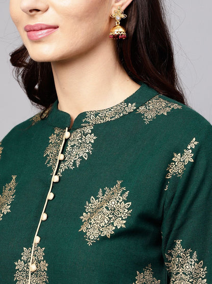 Women's  Green & Golden Printed Kurta with Palazzos