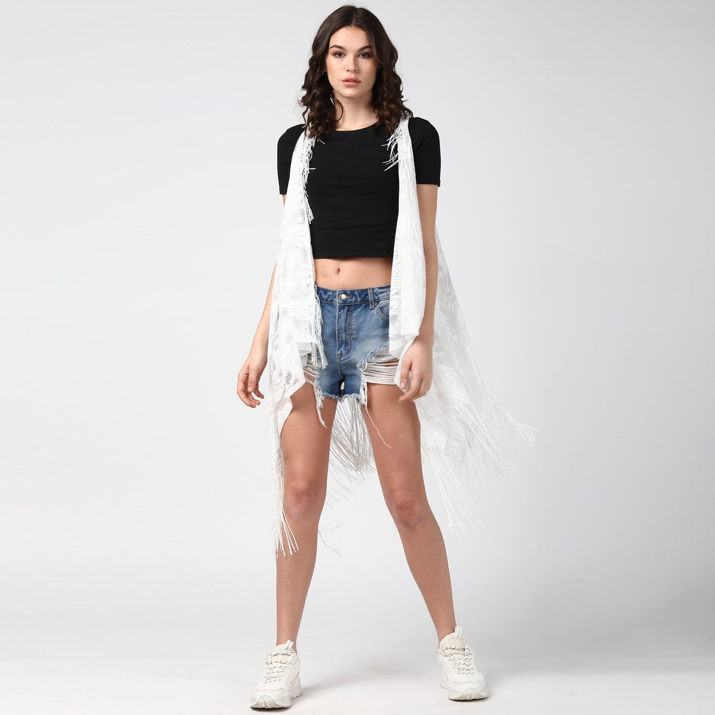 Women's White Long Lace Shrug