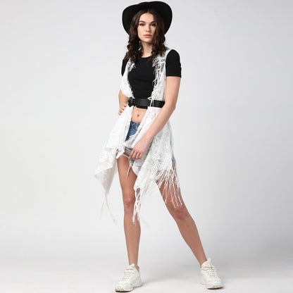 Women's White Long Lace Shrug