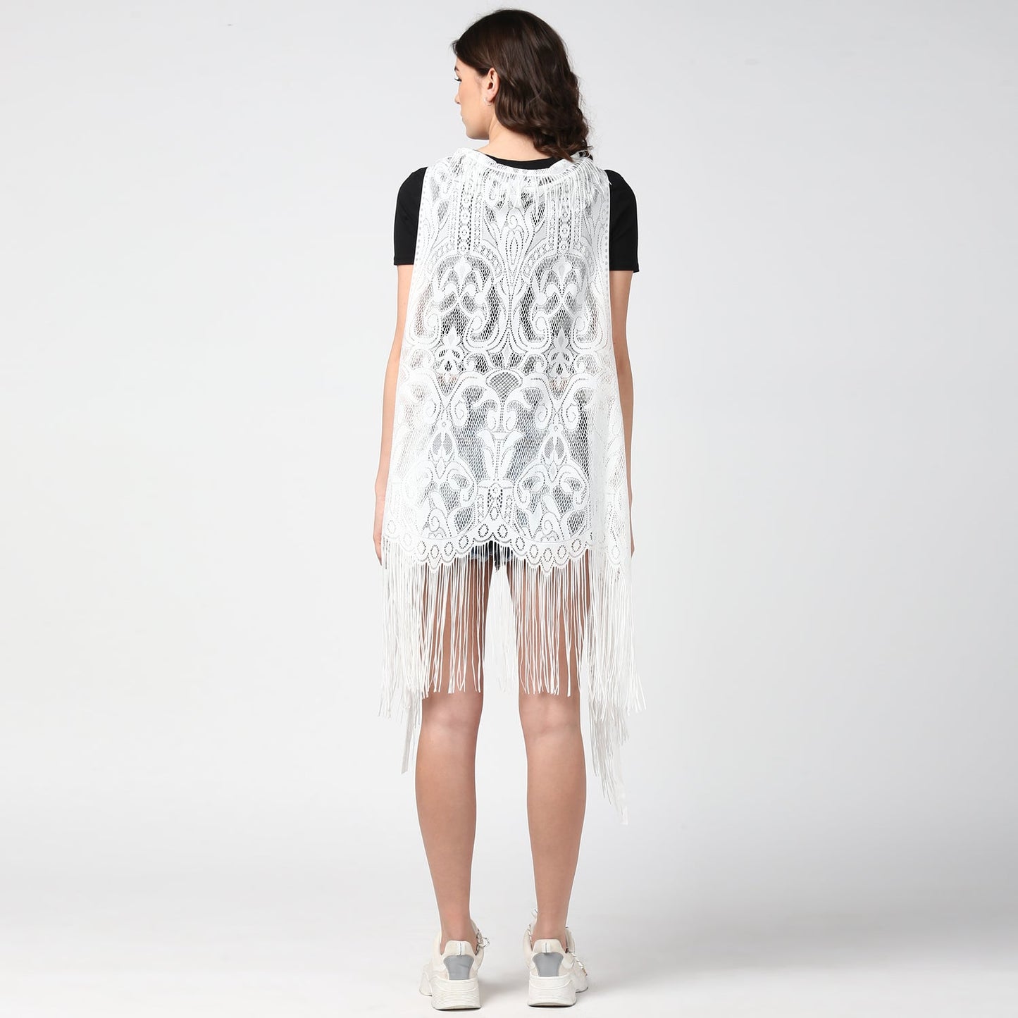 Women's White Long Lace Shrug