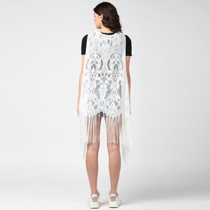Women's White Long Lace Shrug