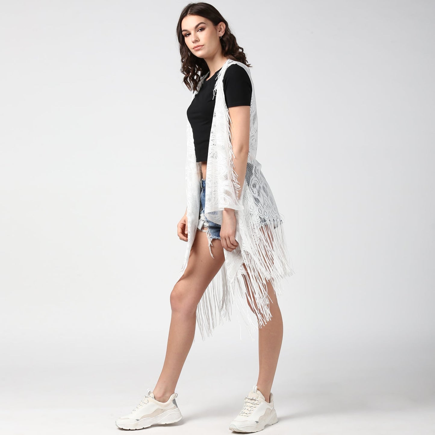 Women's White Long Lace Shrug