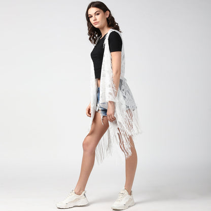 Women's White Long Lace Shrug