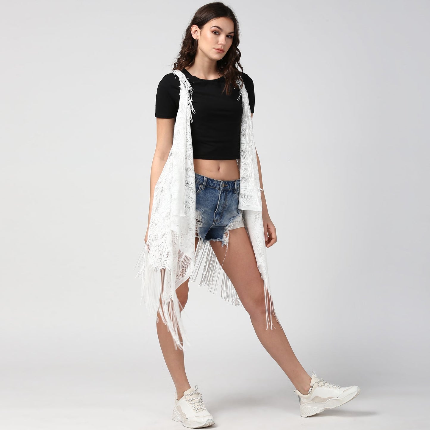 Women's White Long Lace Shrug