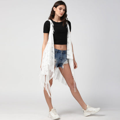 Women's White Long Lace Shrug