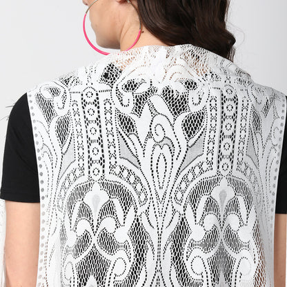 Women's White Long Lace Shrug