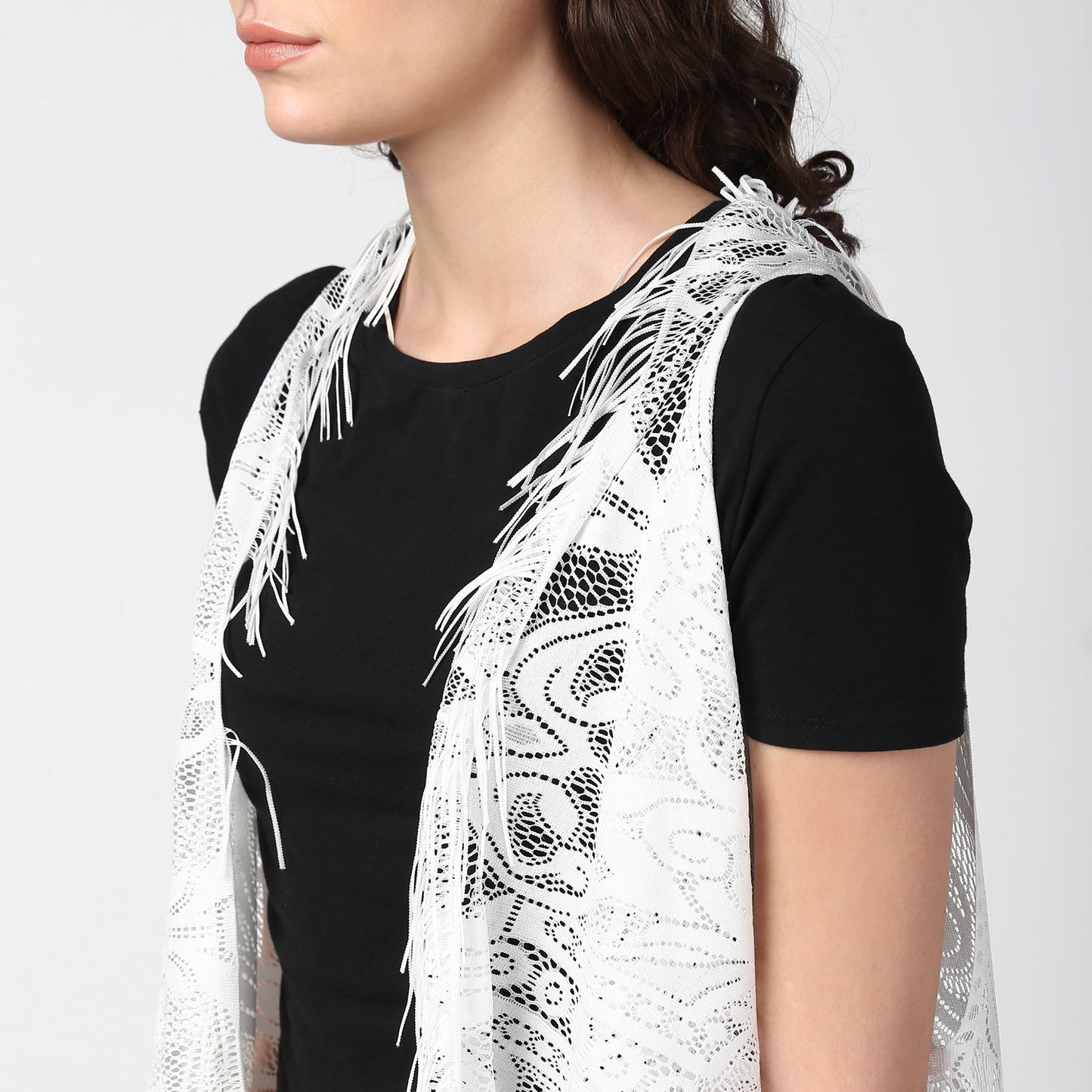 Women's White Long Lace Shrug