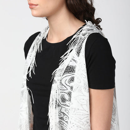 Women's White Long Lace Shrug