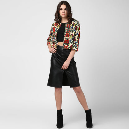 Women's Multi color Bright Printed Polyester Open Shrug