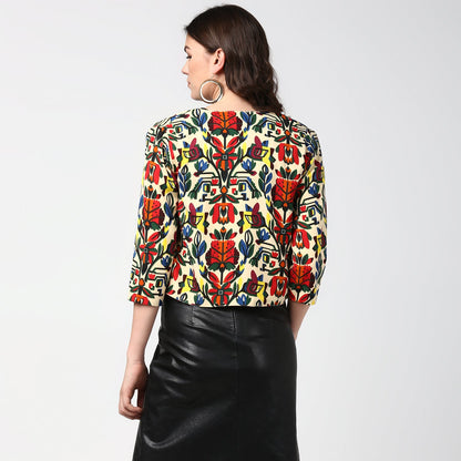 Women's Multi color Bright Printed Polyester Open Shrug