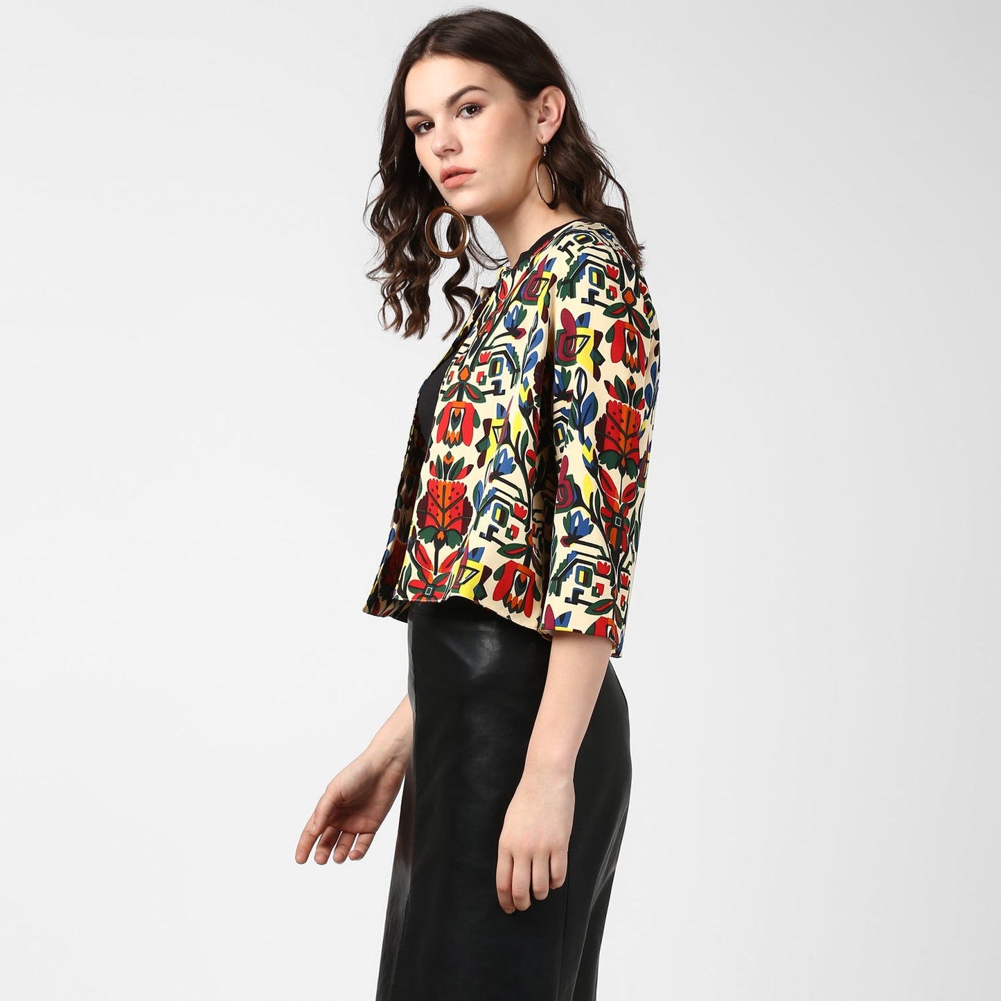 Women's Multi color Bright Printed Polyester Open Shrug