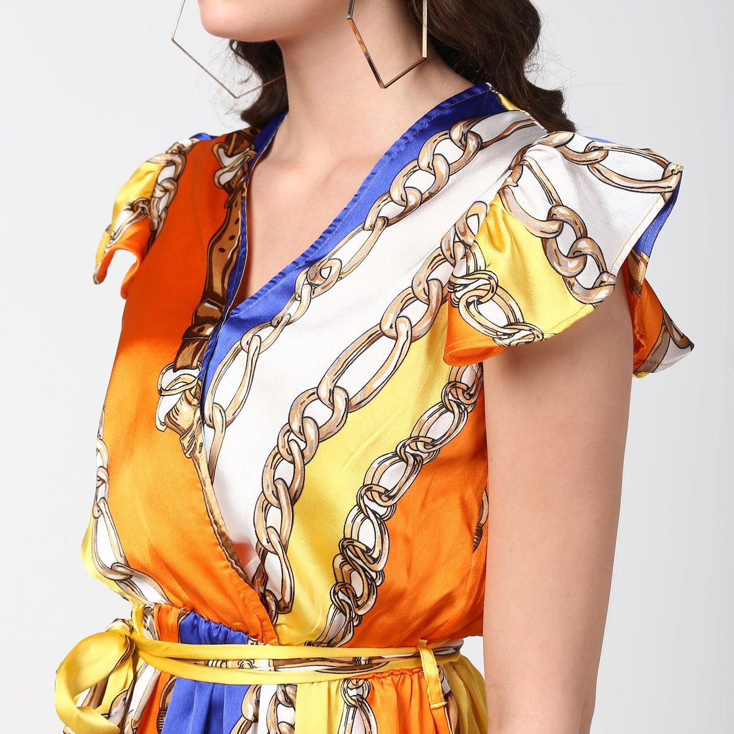 Women's Chain Print Multi Colored Satin Maxi Dress