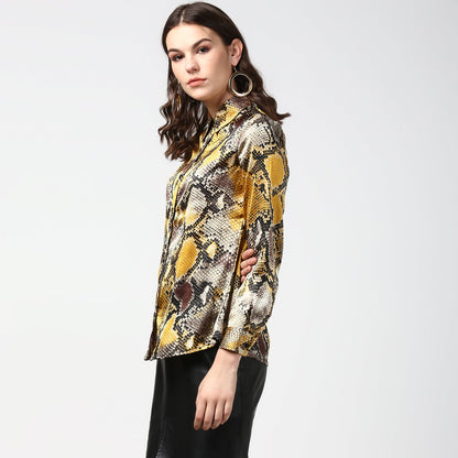 Women's Yellow and Grey Snake Skin Shirt