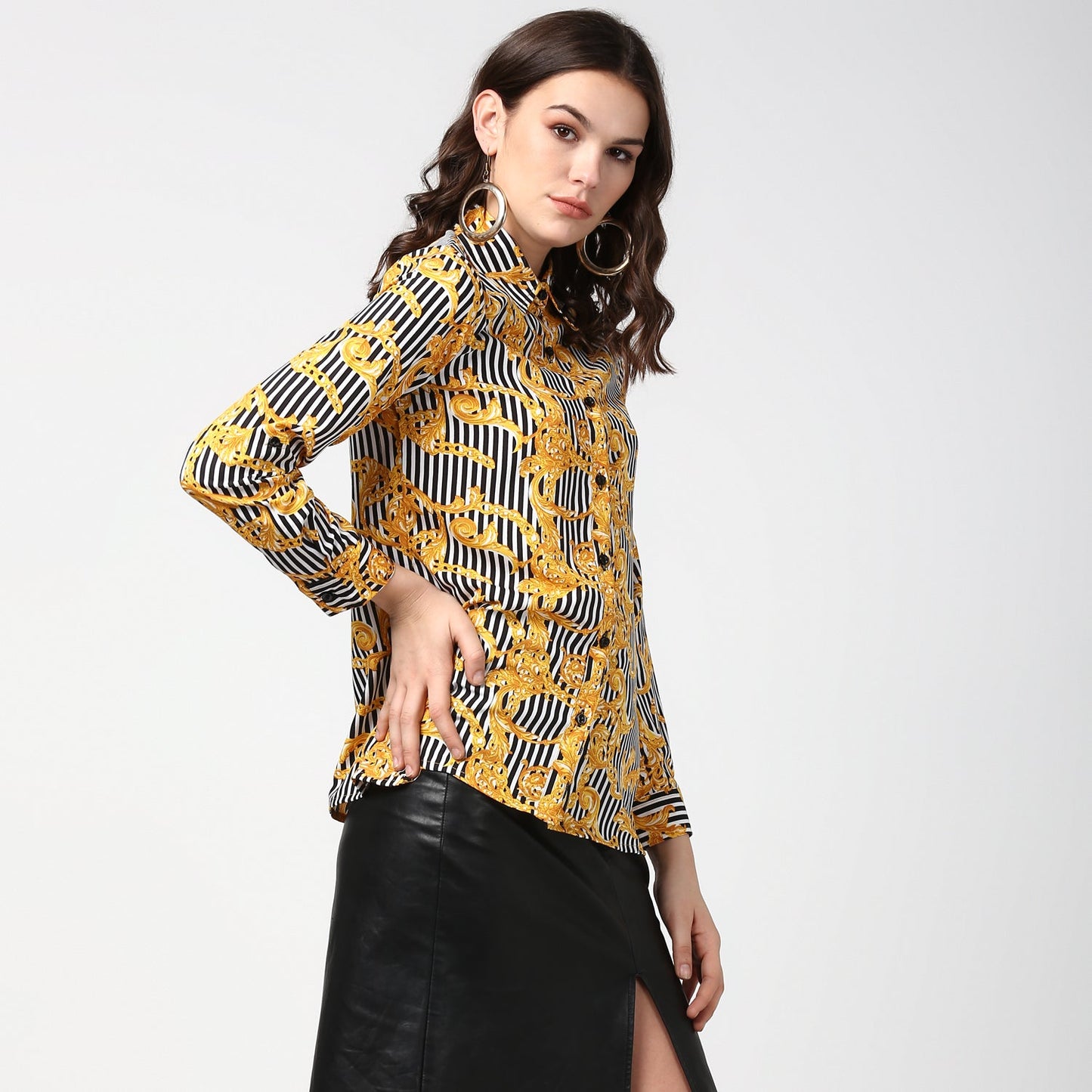 Women's Stripe and Print Shirt