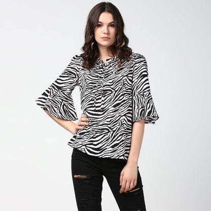 Women's Zebra Print Bell Sleeves Top