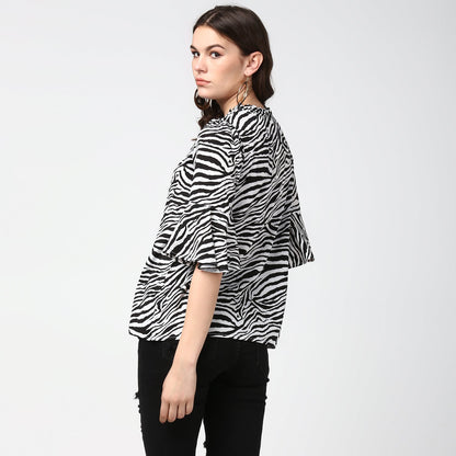 Women's Zebra Print Bell Sleeves Top