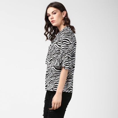 Women's Zebra Print Bell Sleeves Top