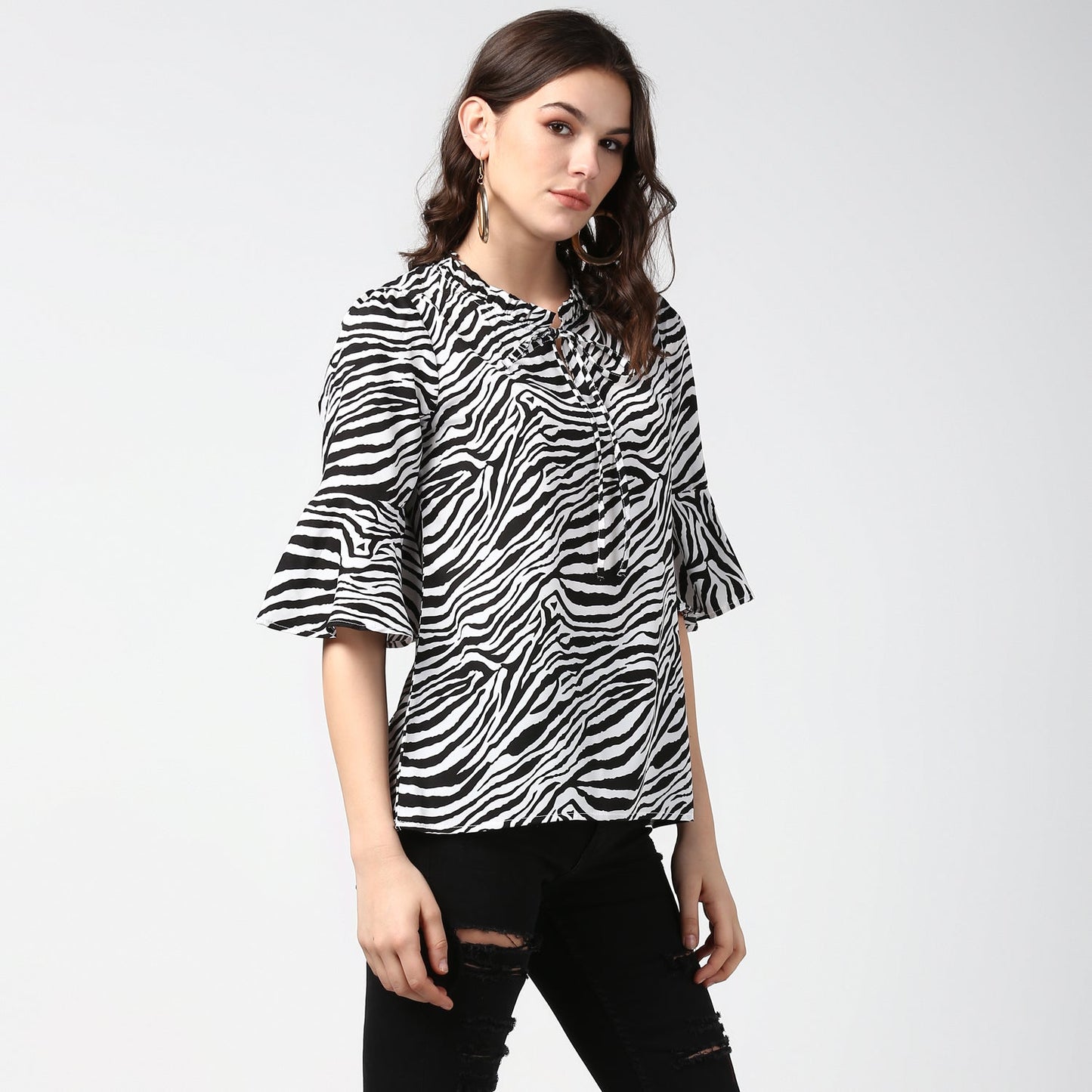 Women's Zebra Print Bell Sleeves Top