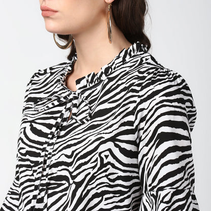 Women's Zebra Print Bell Sleeves Top