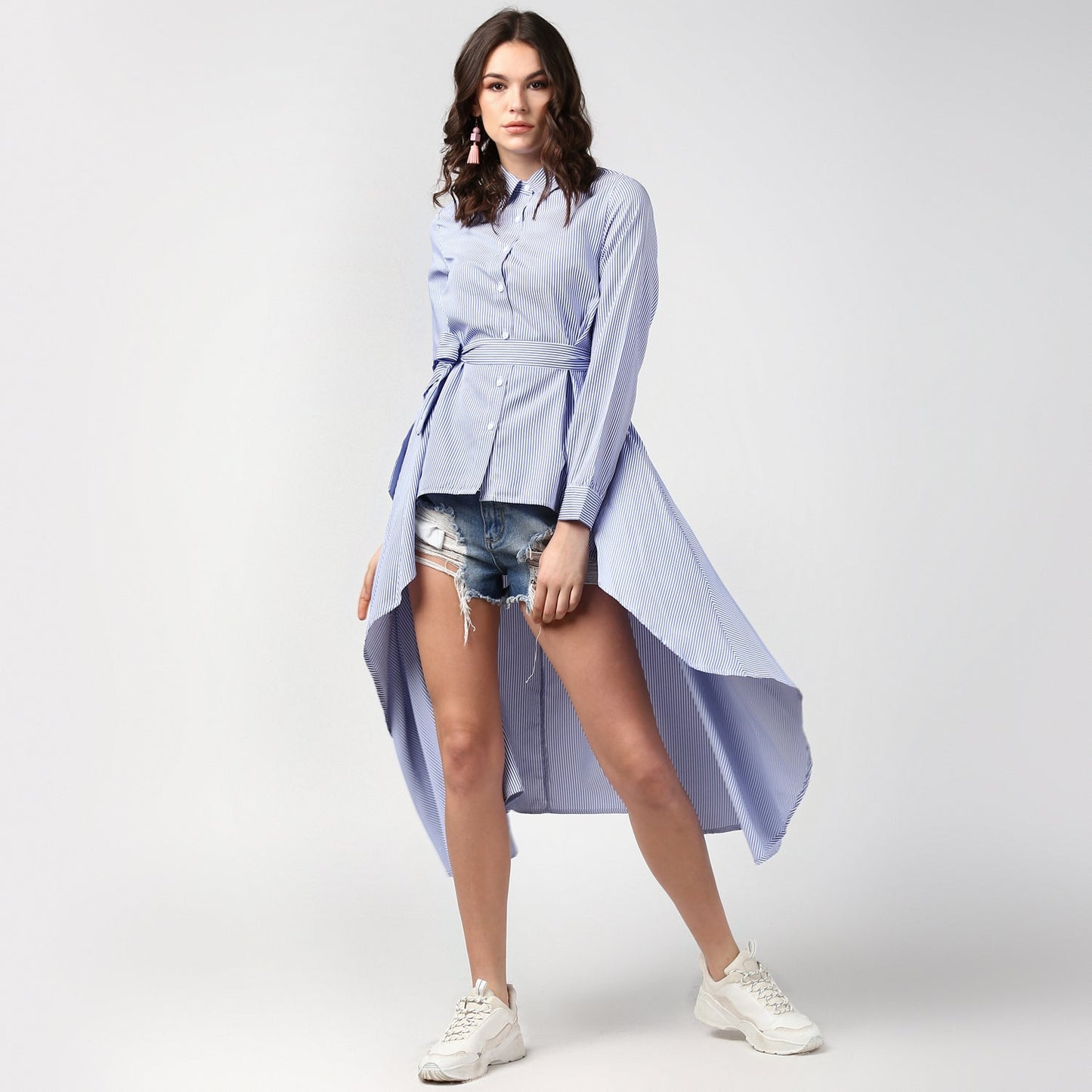 Women's Blue Stripe Hi Lo Top