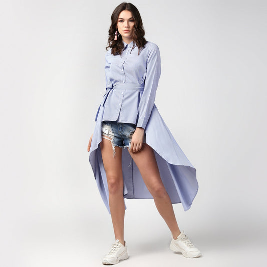 Women's Blue Stripe Hi Lo Top