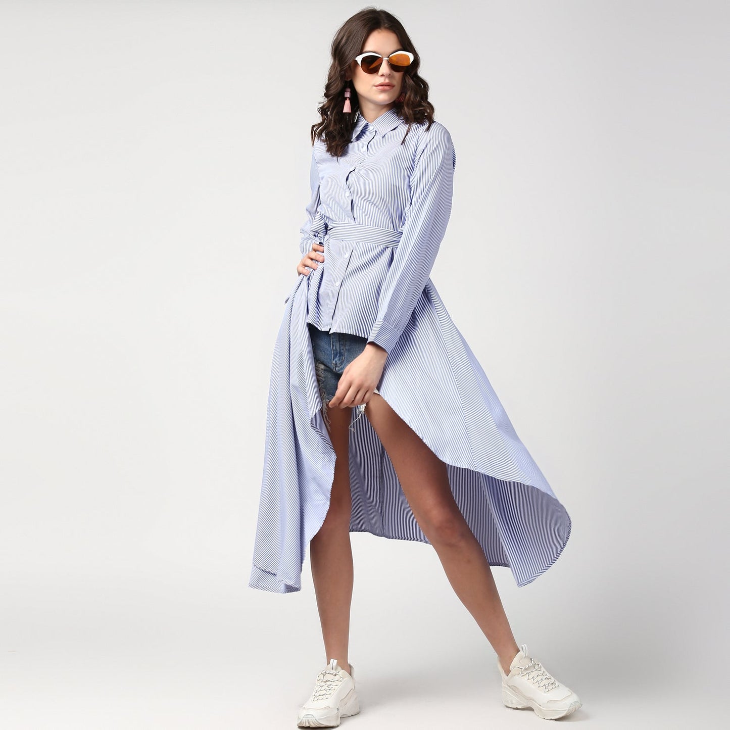 Women's Blue Stripe Hi Lo Top