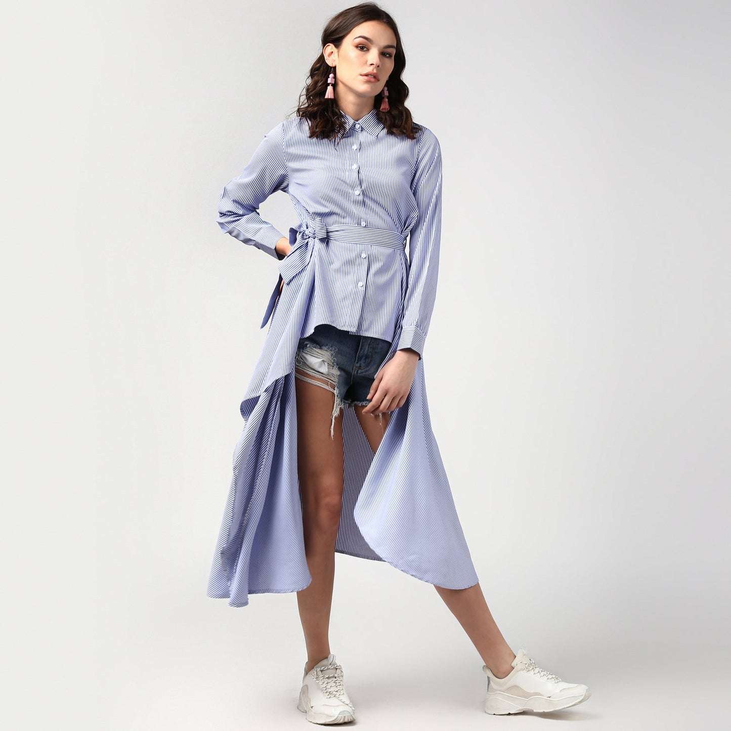 Women's Blue Stripe Hi Lo Top