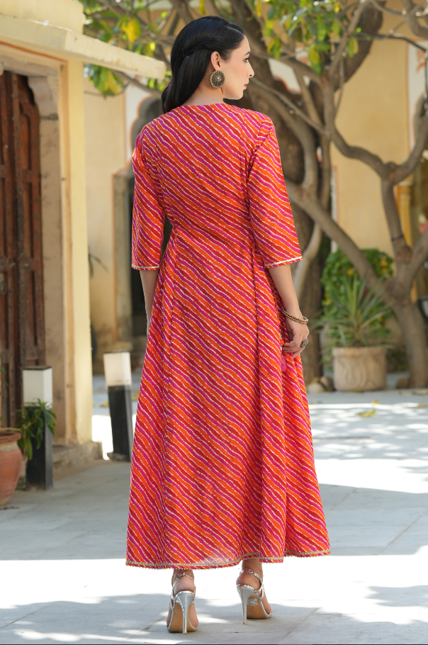 Women's Multi Cambric Printed Embroidered Flared Dress