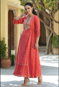 Women's Multi Cambric Printed Embroidered Flared Dress