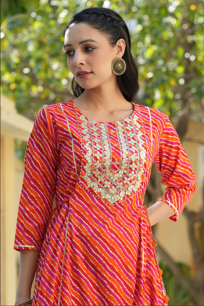 Women's Multi Cambric Printed Embroidered Flared Dress
