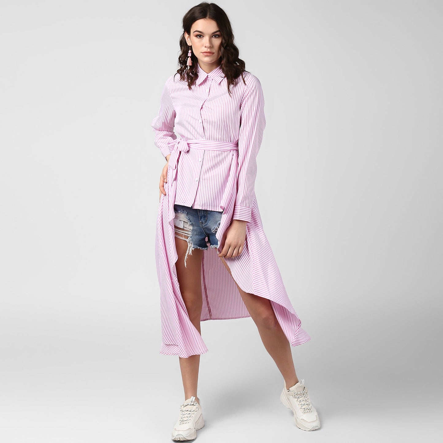 Women's Pink Stripe Hi Lo Top