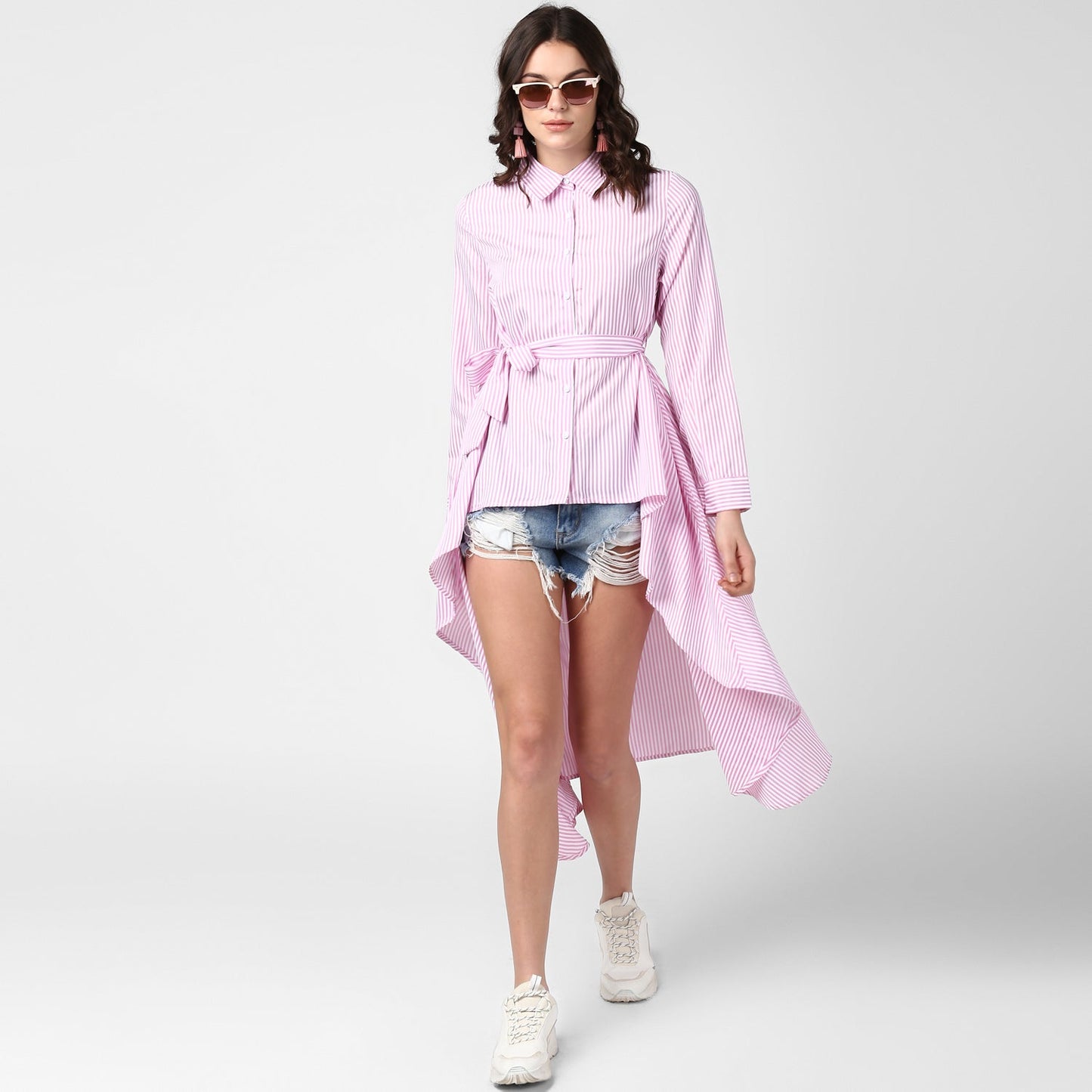 Women's Pink Stripe Hi Lo Top