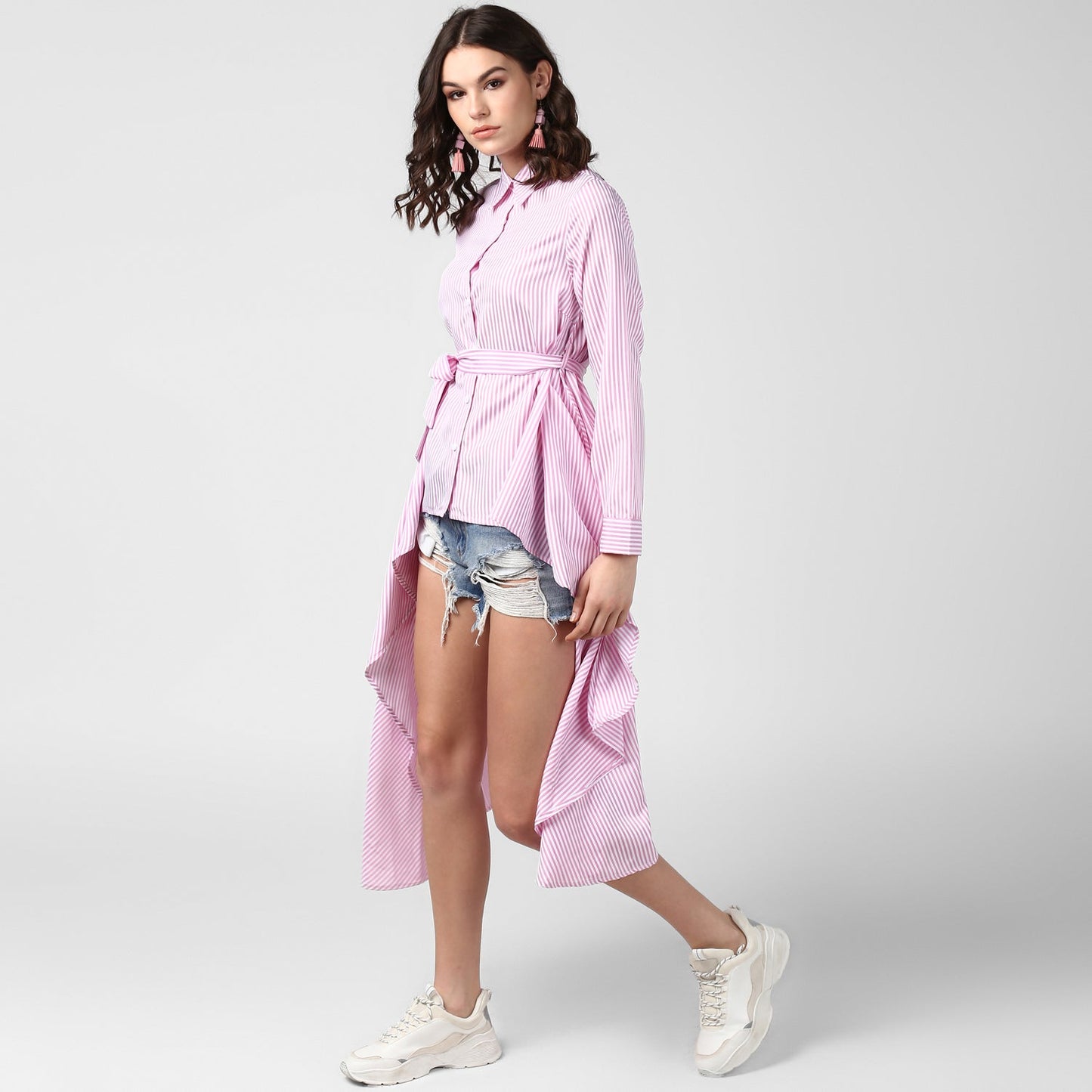 Women's Pink Stripe Hi Lo Top