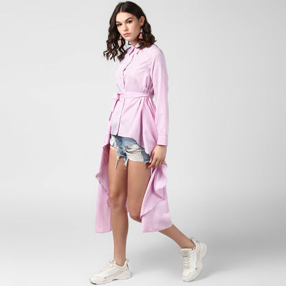 Women's Pink Stripe Hi Lo Top