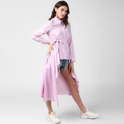 Women's Pink Stripe Hi Lo Top