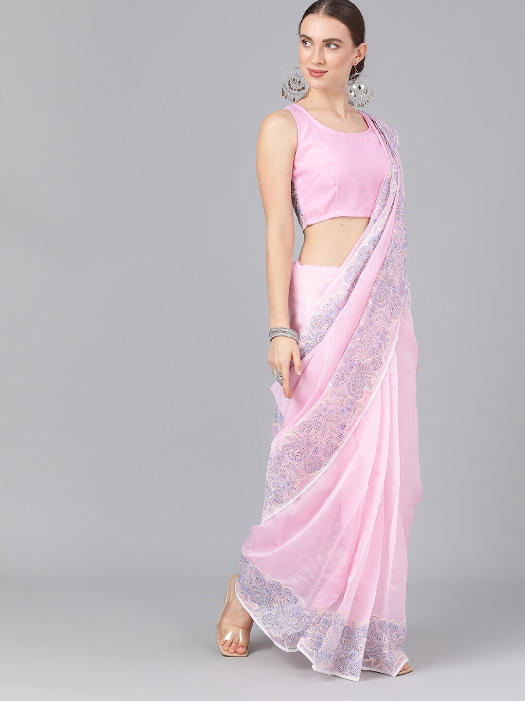 Women's Pink Solid Saree