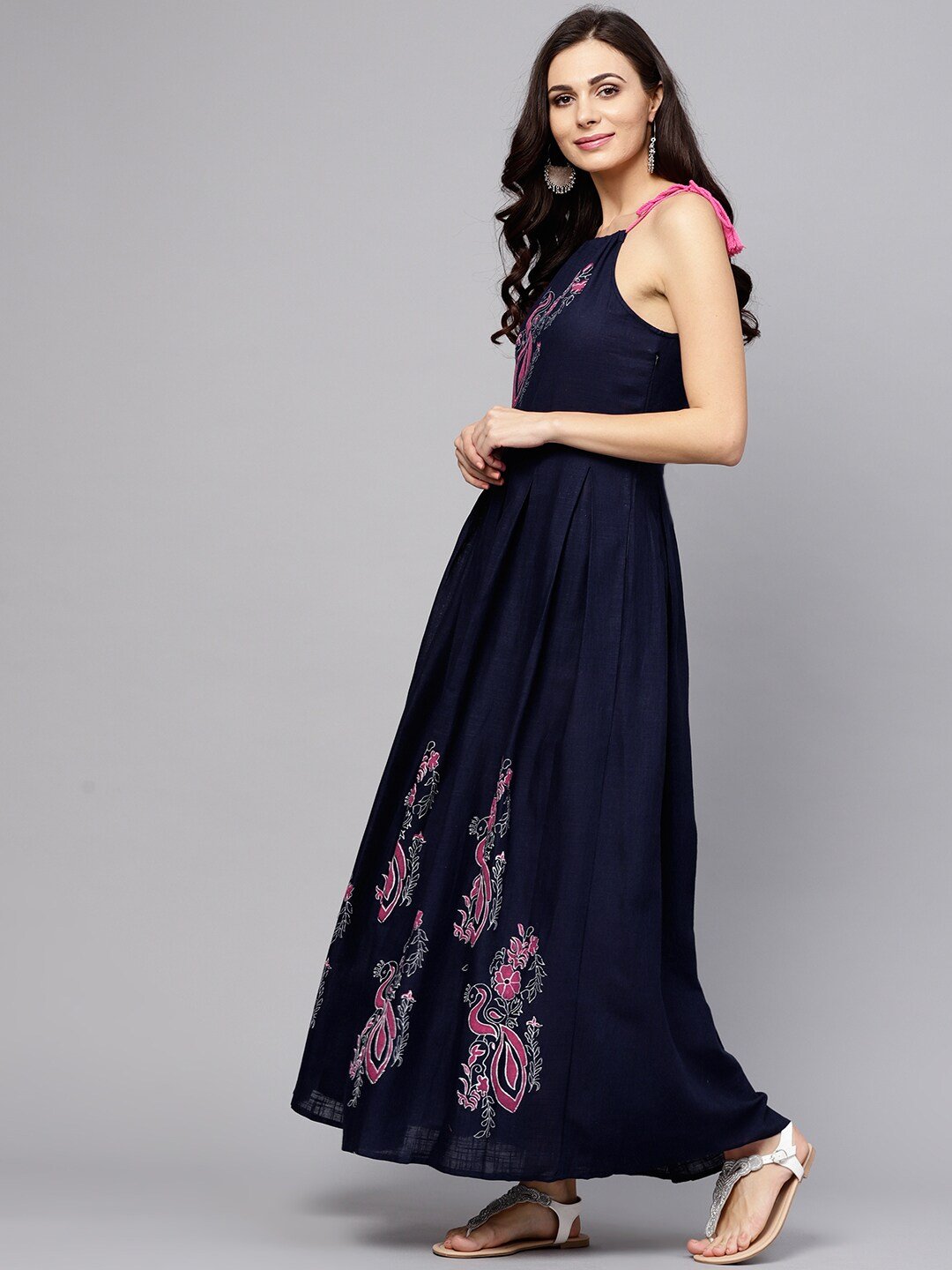 Women's  Navy Printed Maxi Dress
