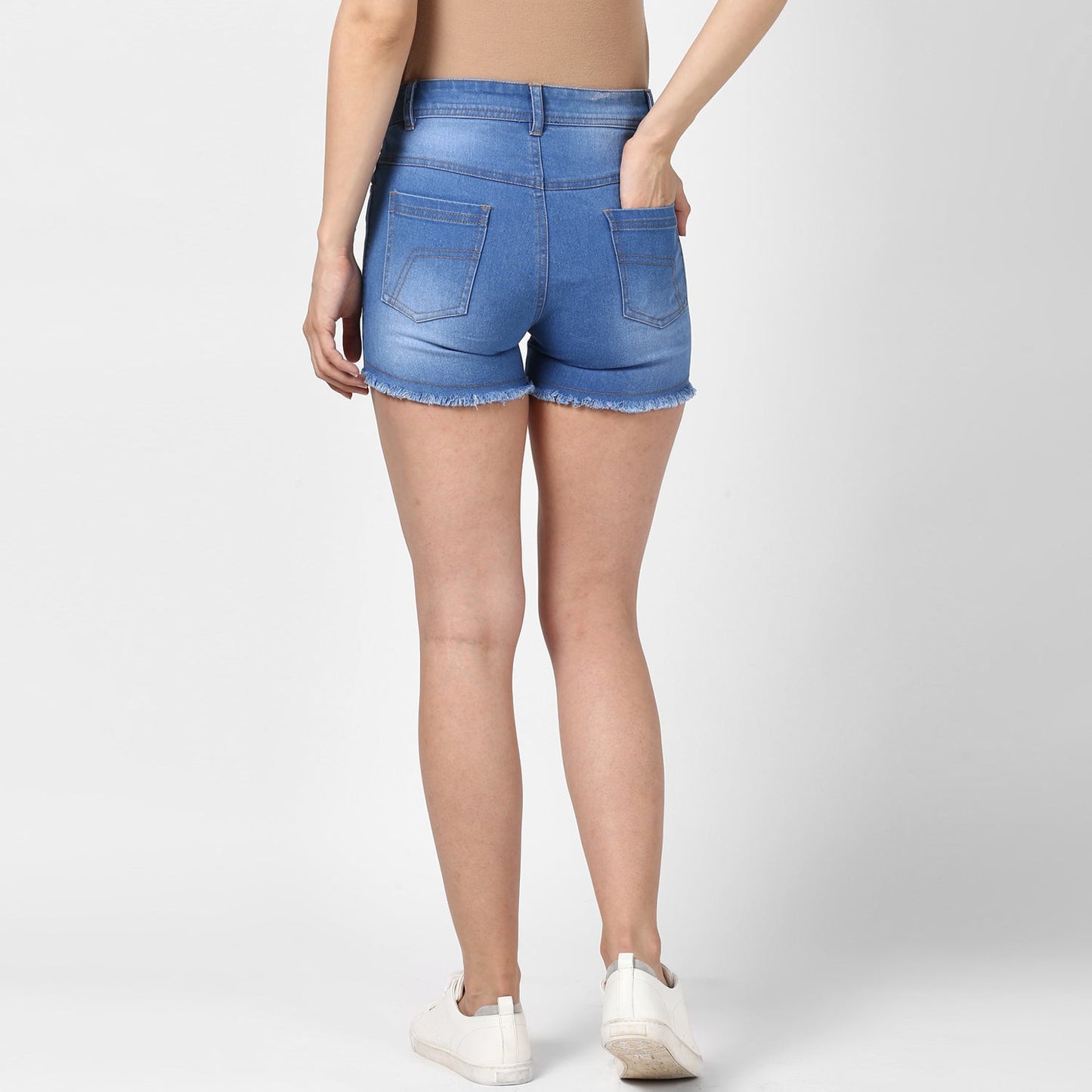 Women's Denim Blue Ripped Shorts