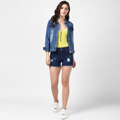 Women's Denim Blue Distressed Shorts