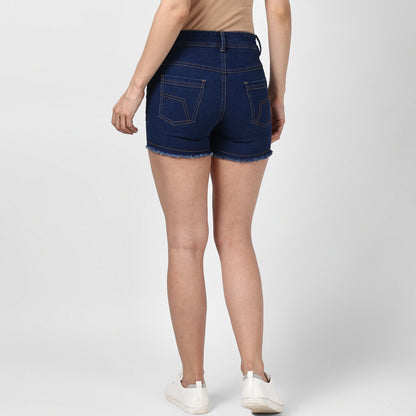 Women's Denim Blue Distressed Shorts