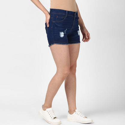 Women's Denim Blue Distressed Shorts