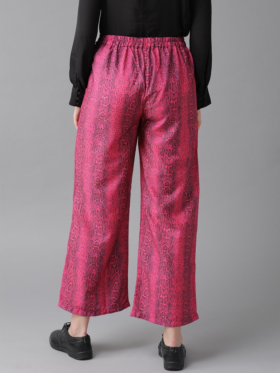 Women's  Pink & Black Printed Snakeskin Print Cropped Straight Palazzos