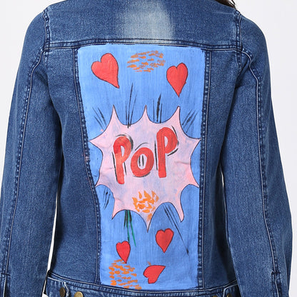 Women's Hand Painted Denim Jacket -Pop