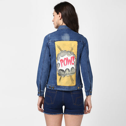 Women's Hand Painted Denim Jacket -Pow