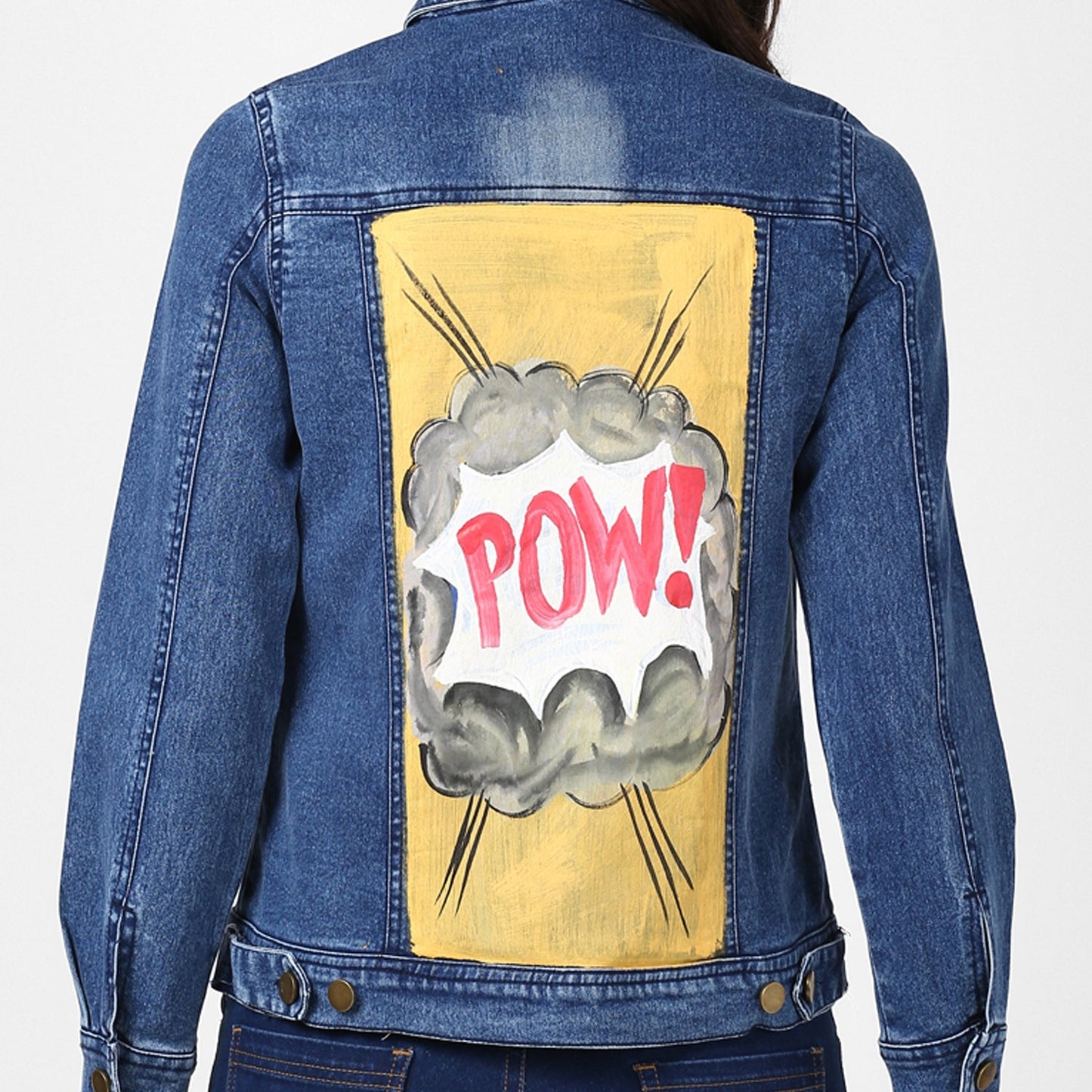 Women's Hand Painted Denim Jacket -Pow