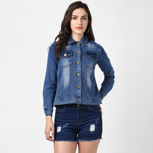 Women's Hand Painted Denim Jacket -Pow