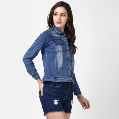 Women's Hand Painted Denim Jacket -Pow