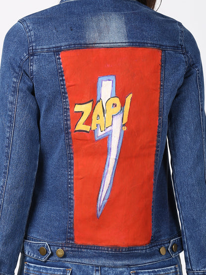 Women's Blue Denim Jacket with Washed effect