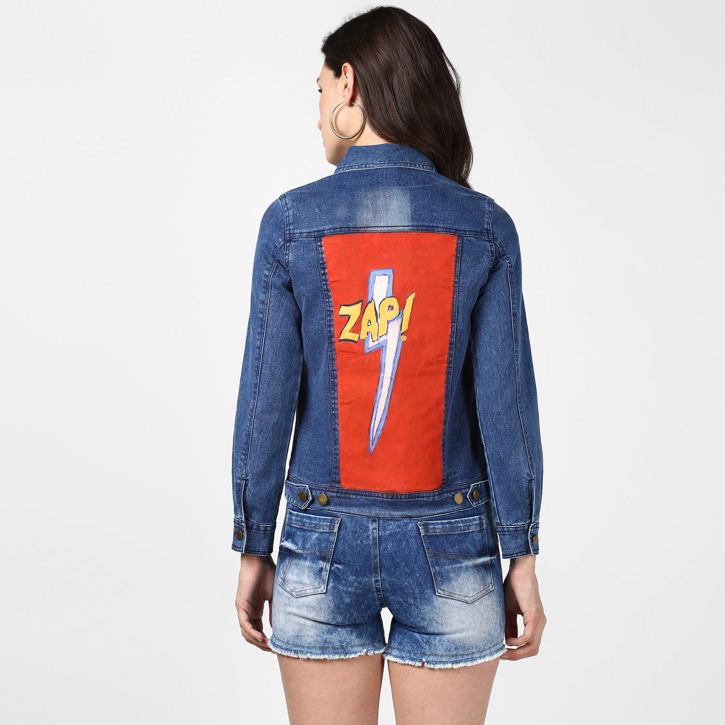 Women's Blue Denim Jacket with Washed effect