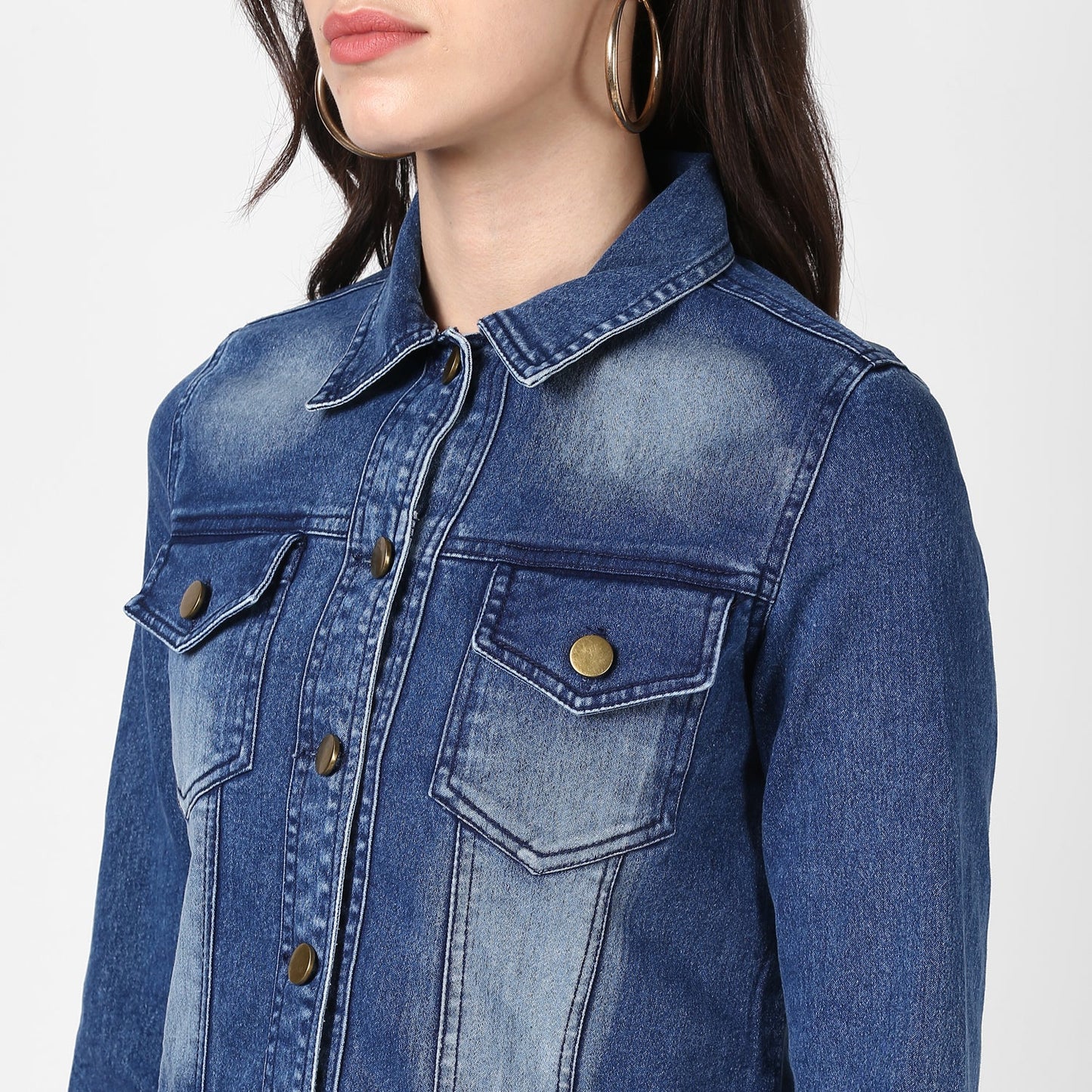 Women's Blue Denim Jacket with Washed effect